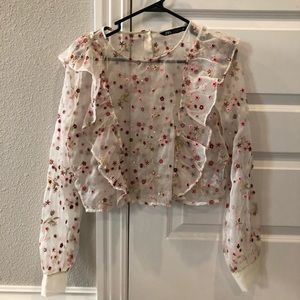 Zara Sheer Floral Ruffle Blouse